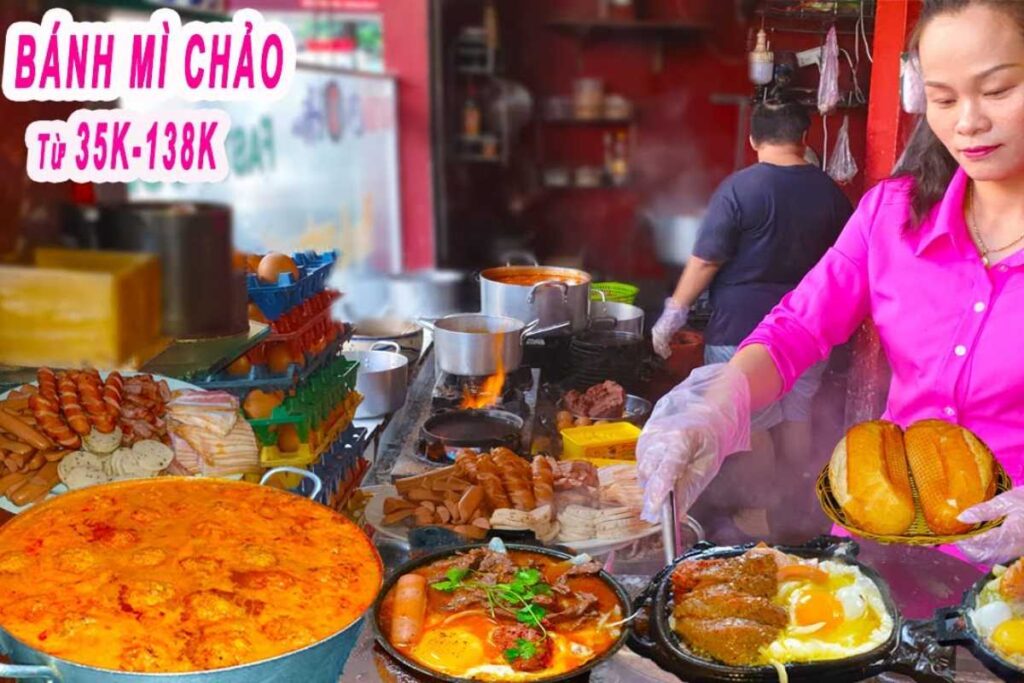 Bánh mì chảo Cô Ba Hậu Gò Vấp full topping sốt xíu mại