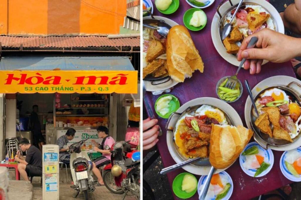 Bánh mì chảo Hòa Mã Cao Thắng ăn sáng vỉa hè lâu đời