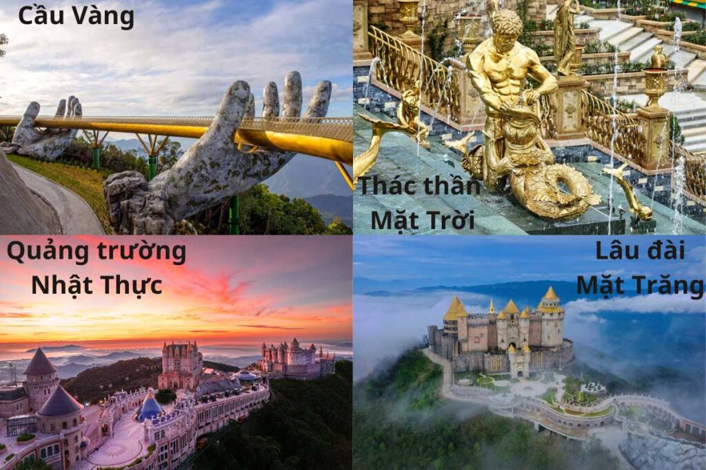 Các địa điểm check-in hot nhất 2026: Cầu Vàng, Thác Thần Mặt Trời, Quảng trường Nhật Thực, Lâu đài Mặt Trăng.